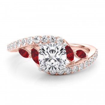 Swirl Design Lab Grown Diamond & Marquise Lab Ruby Engagement Ring 18K Rose Gold (0.63ct)
